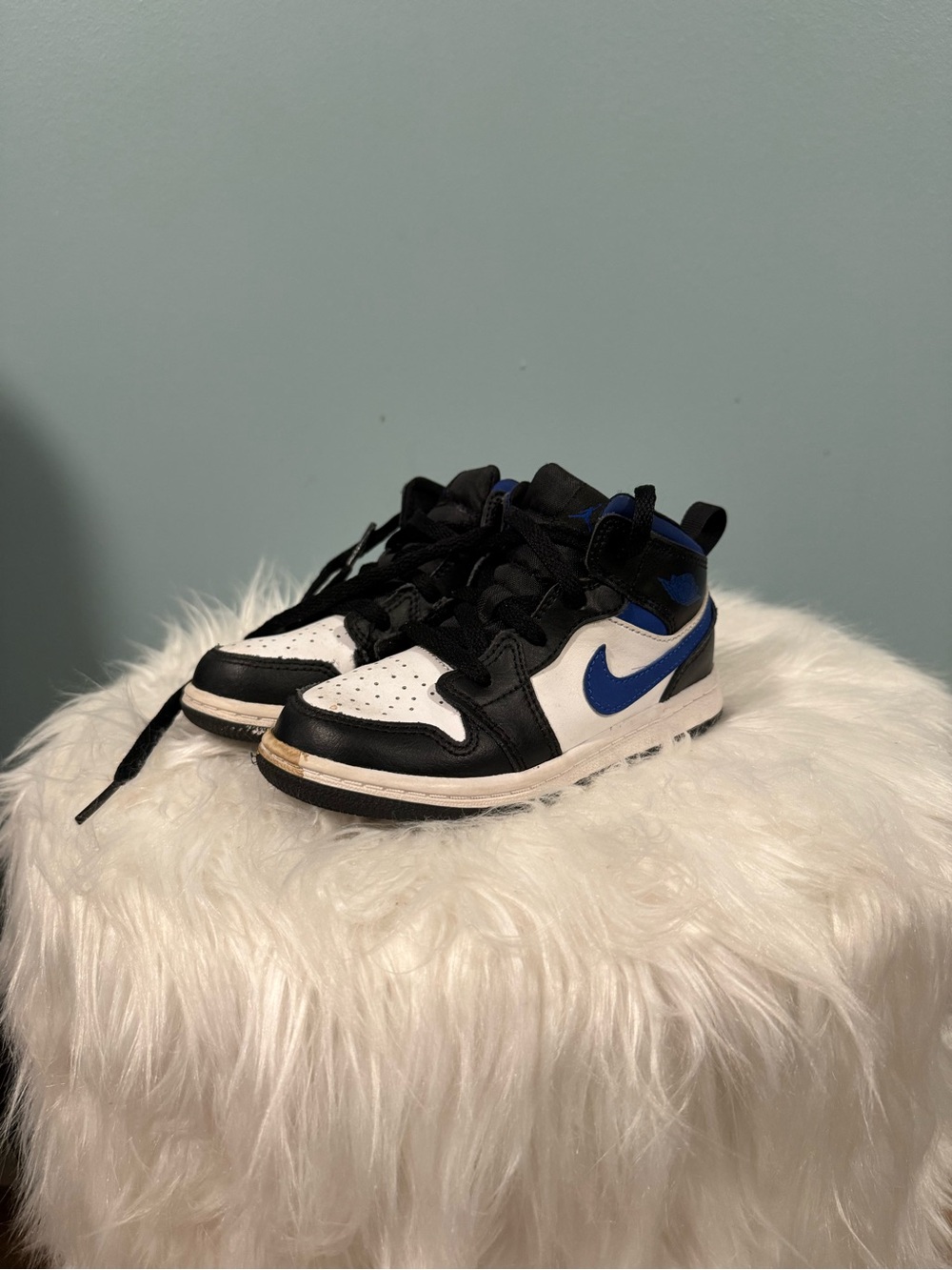 Jordan Kids Black White and Blue High-Top Sneakers